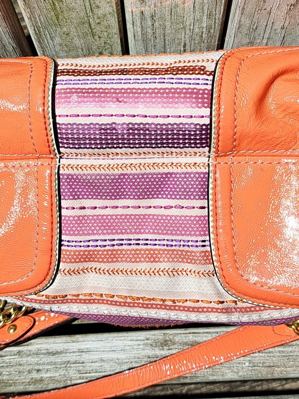Coach Y2K Striped Pink, Orange & Purple Shoulder Bag with Gold Chain. - Picture 4 of 7